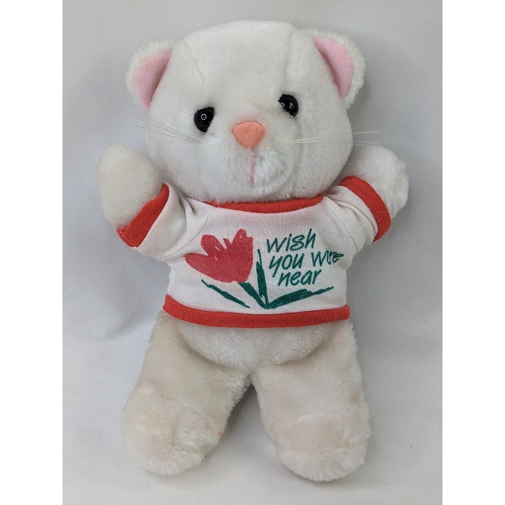 Applause‎ White Cat Plush 8 Inch 1987 Teddy Tees Stuffed Animal Toy